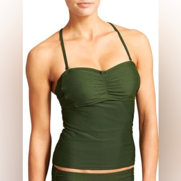 Athleta Swim Athleta Bandeau Olive Forest Green Swim Ruched Tankini